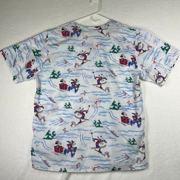 Disney Christmas Mickey Minnie Pluto Goofy Medical Scrub Top Unisex L/XL - Picture 2 of 6